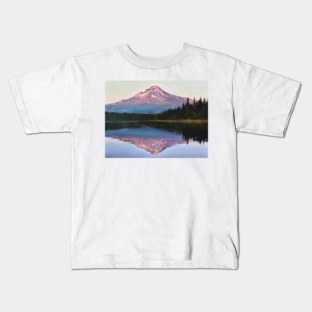 Mt.Hood Trillium Sunrise Kids T-Shirt by Abstrotica